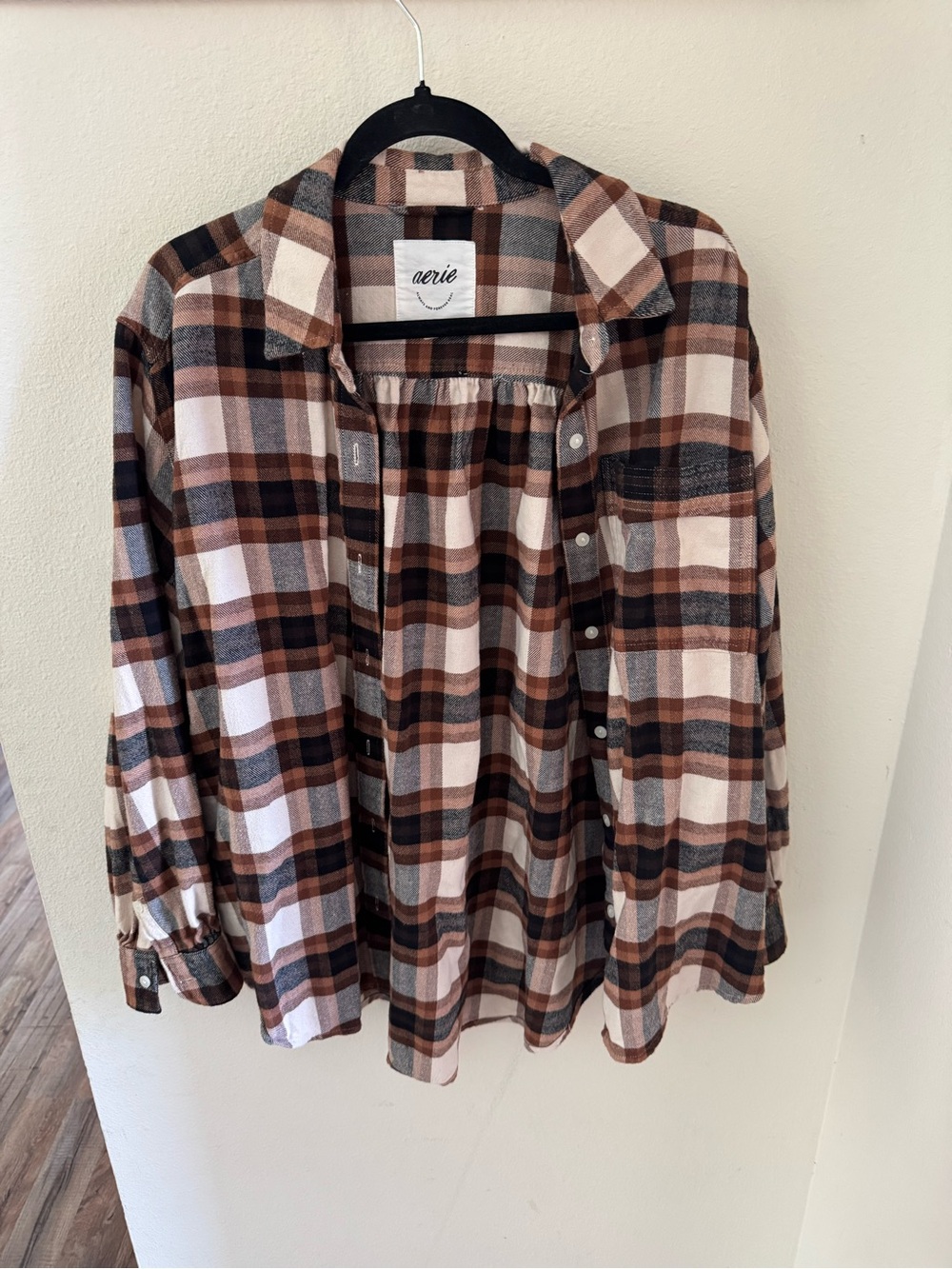 Aerie Brown Plaid Button-Up Shirt